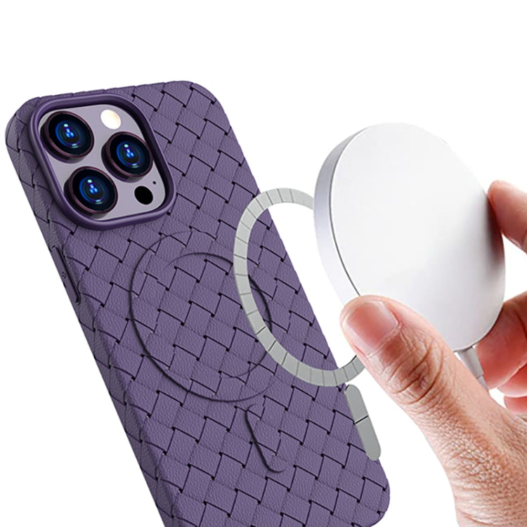 For iPhone 14 Woven Pattern MagSafe Magnetic Cooling Phone Case(Purple) by buy2fix