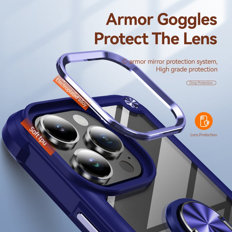 For iPhone 16 Pro Max TPU + PC Lens Protection Phone Case with Ring Holder(Blue) by buy2fix