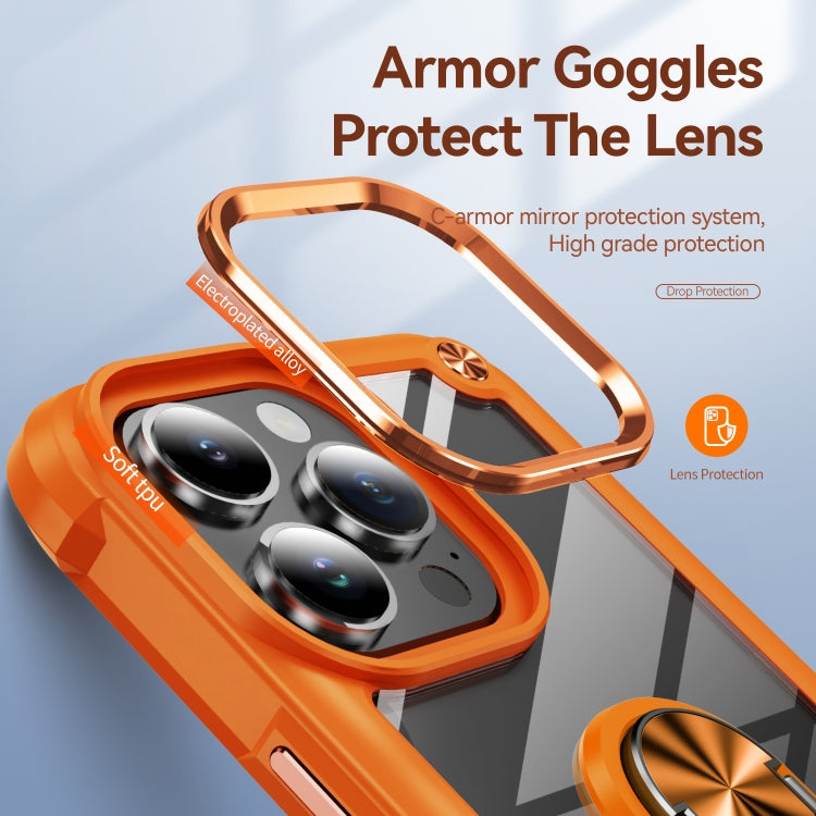 For iPhone 16 Pro Max TPU + PC Lens Protection Phone Case with Ring Holder(Orange) by buy2fix