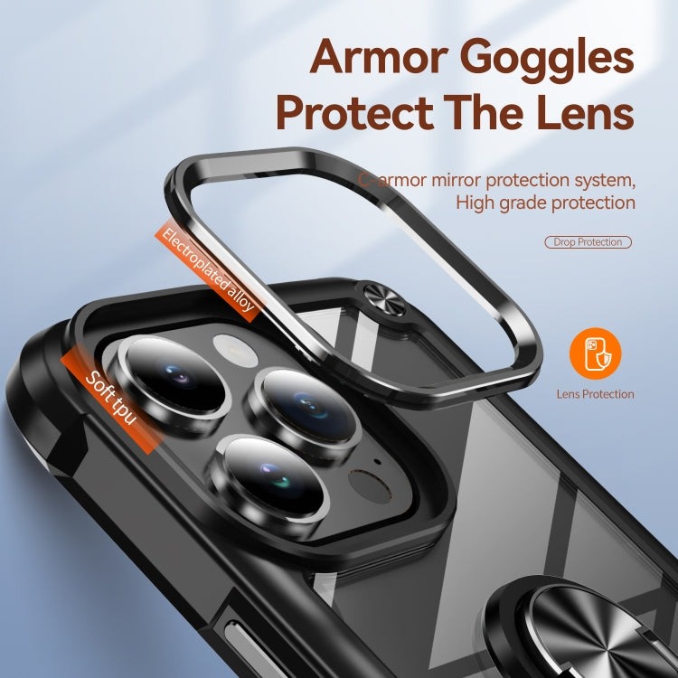 For iPhone 16 Pro TPU + PC Lens Protection Phone Case with Ring Holder(Black) by buy2fix