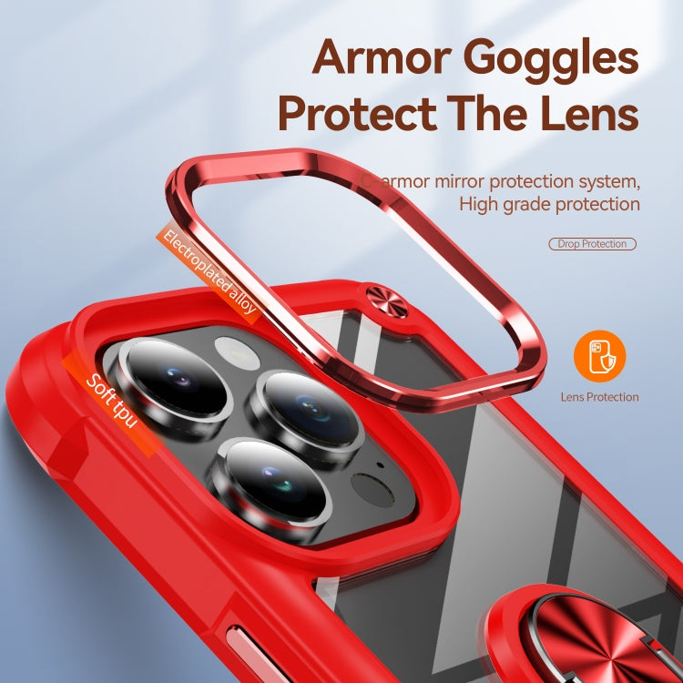 For iPhone 16 Pro TPU + PC Lens Protection Phone Case with Ring Holder(Red) by buy2fix