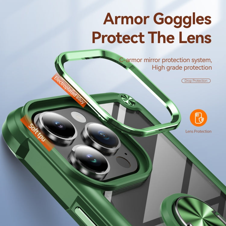 For iPhone 16 Pro TPU + PC Lens Protection Phone Case with Ring Holder(Green) by buy2fix