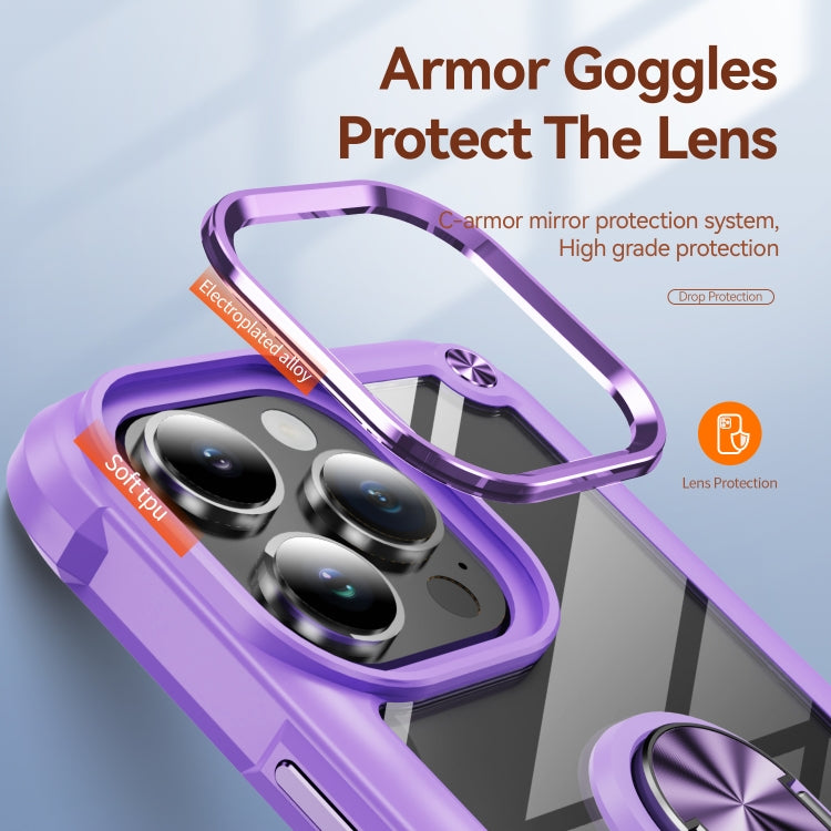For iPhone 16 Pro TPU + PC Lens Protection Phone Case with Ring Holder(Purple) by buy2fix
