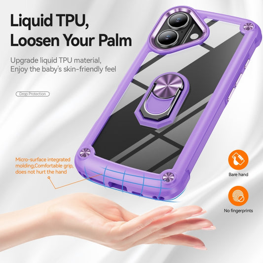 For iPhone 16 TPU + PC Lens Protection Phone Case with Ring Holder(Purple) by buy2fix
