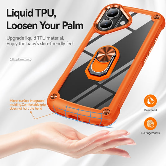 For iPhone 16 TPU + PC Lens Protection Phone Case with Ring Holder(Orange) by buy2fix