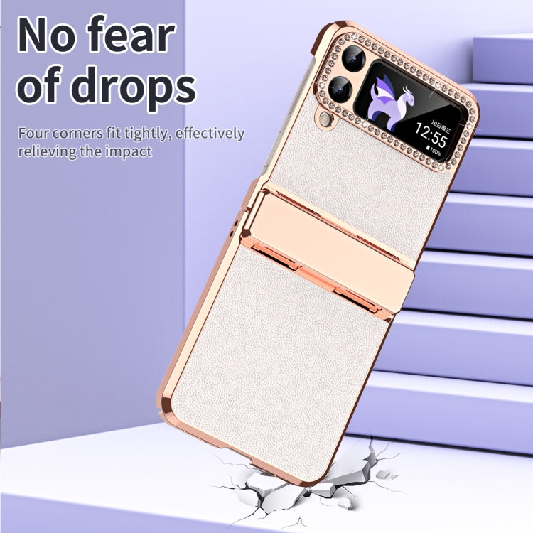 For Samsung Galaxy Z Flip4 5G Plated Plain Leather Folding Phone Case with Hinge(White) - Galaxy Z Flip4 5G Cases by buy2fix | Online Shopping UK | buy2fix