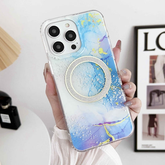 For iPhone 15 Dual-side IMD Marble Magsafe Phone Case(Dark Blue) by buy2fix