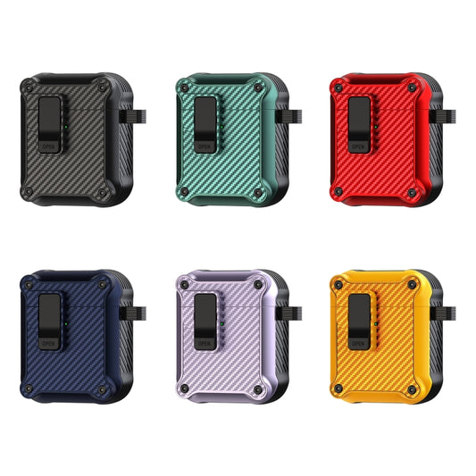 For AirPods 1 / 2 Carbon Fiber Magnetic Automatic Switch Earphone Protective Case(Purple) by buy2fix
