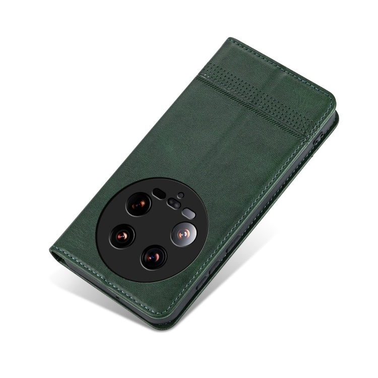 For Xiaomi 14 Ultra AZNS Magnetic Calf Texture Flip Leather Phone Case(Dark Green) by AZNS