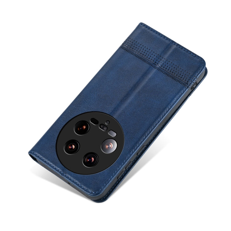 For Xiaomi 14 Ultra AZNS Magnetic Calf Texture Flip Leather Phone Case(Dark Blue) by AZNS