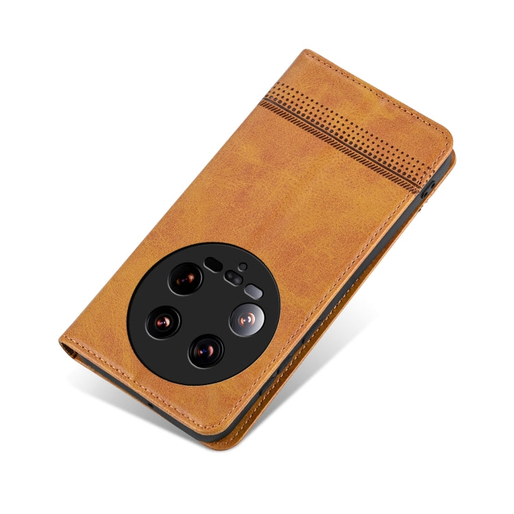 For Xiaomi 14 Ultra AZNS Magnetic Calf Texture Flip Leather Phone Case(Light Brown) by AZNS