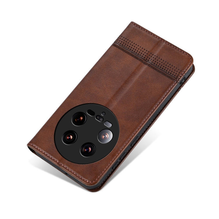 For Xiaomi 14 Ultra AZNS Magnetic Calf Texture Flip Leather Phone Case(Dark Brown) by AZNS
