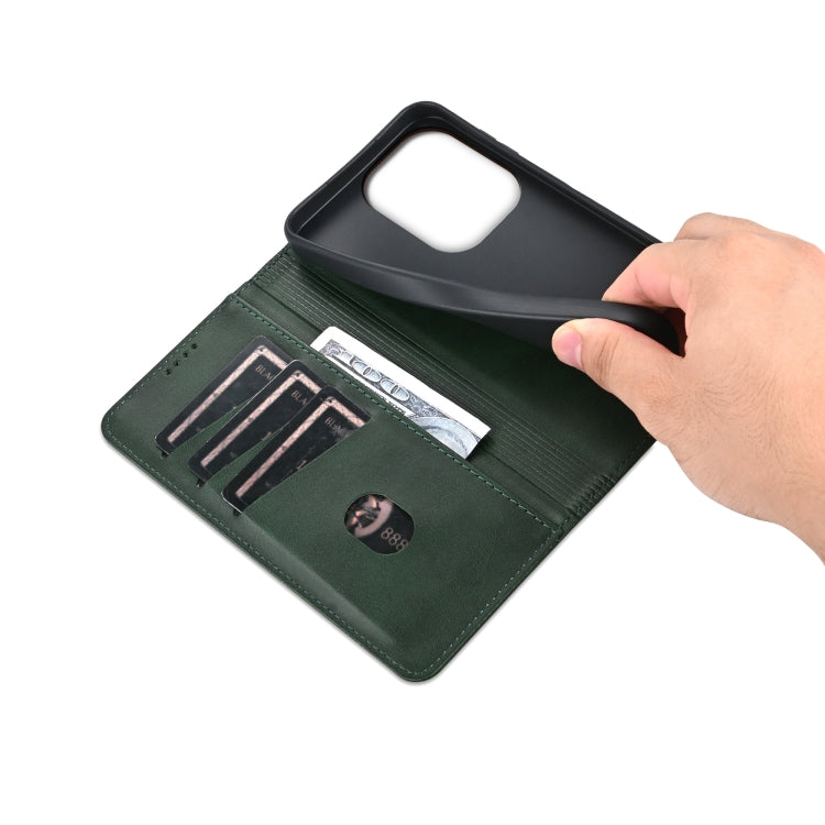 For Xiaomi Redmi Note 13 Pro 4G AZNS Magnetic Calf Texture Flip Leather Phone Case(Dark Green) by AZNS