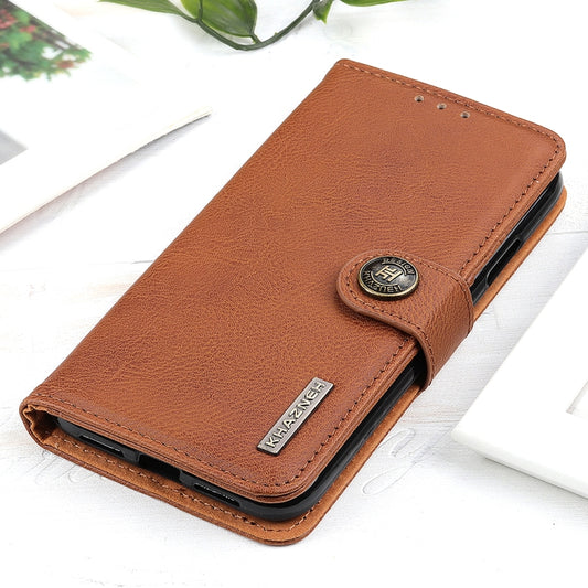 For iPhone 16 Plus KHAZNEH Cowhide Texture Horizontal Flip Leather Phone Case(Brown) by buy2fix