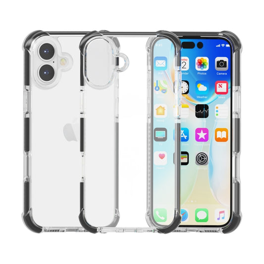 For iPhone 16 Four-corner Shockproof TPU Hybrid Acrylic Phone Case(Black + Transparent) by buy2fix