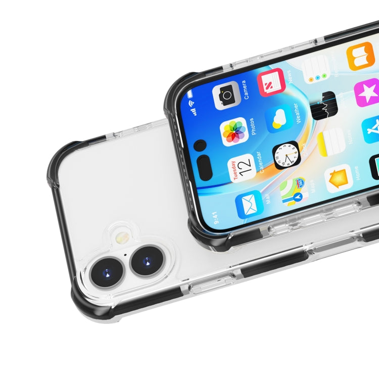 For iPhone 16 Four-corner Shockproof TPU Hybrid Acrylic Phone Case(Black + Transparent) by buy2fix