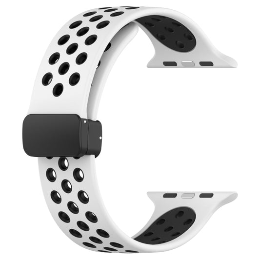 For Apple Watch Series 9 45mm Magnetic Buckle Silicone Watch Band(White Black) by buy2fix