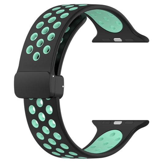For Apple Watch Series 9 45mm Magnetic Buckle Silicone Watch Band(Black Cyan) by buy2fix