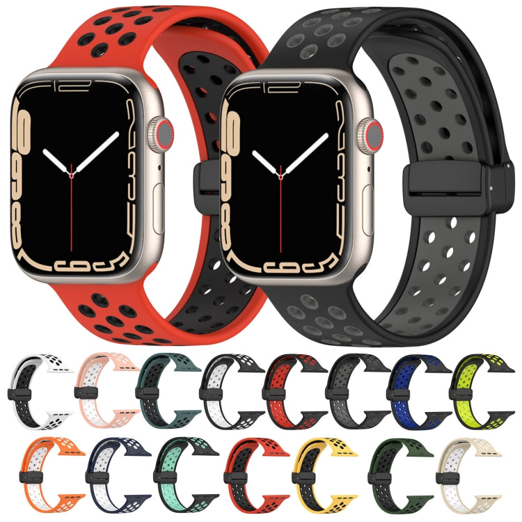 For Apple Watch SE 44mm Magnetic Buckle Silicone Watch Band(Pink White) by buy2fix