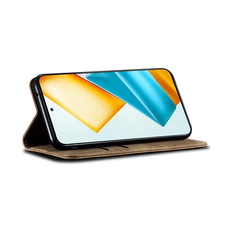 For Honor X8b 4G Global Denim Texture Flip Leather Phone Case(Khaki) by buy2fix