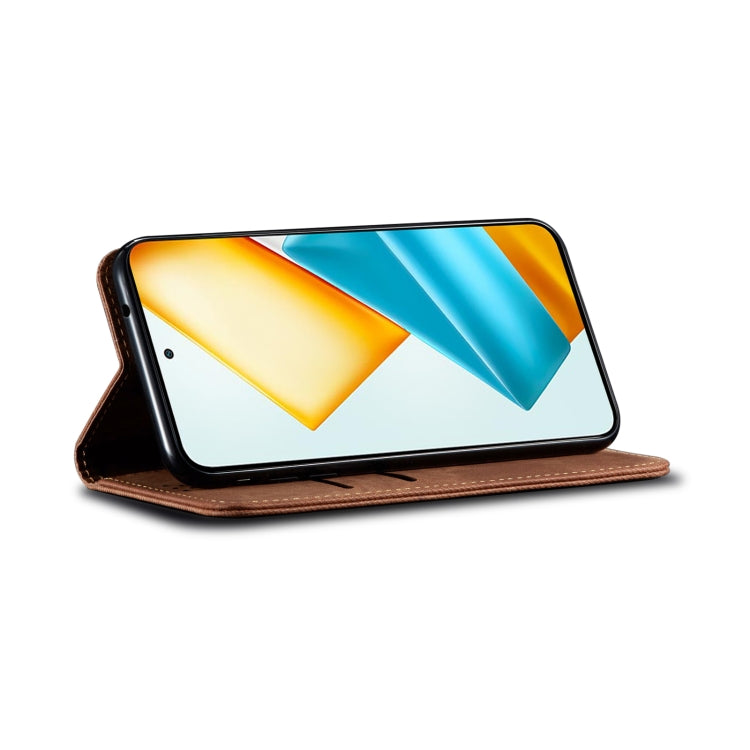 For Honor X8b 4G Global Denim Texture Flip Leather Phone Case(Brown) by buy2fix