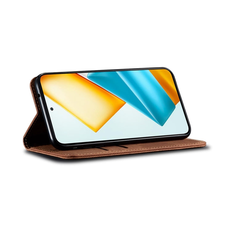 For Honor Magic6 Lite / X9b 5G Denim Texture Flip Leather Phone Case(Brown) by buy2fix