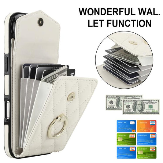 For iPhone Air Rhombic Texture Card Bag Phone Case with Long Lanyard(White) - iPhone Air Cases by buy2fix | Online Shopping UK | buy2fix