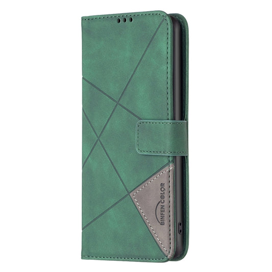 For Motorola Edge 40 Neo Magnetic Buckle Rhombus Texture Leather Phone Case(Green) by buy2fix
