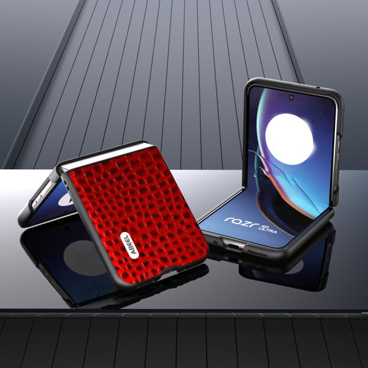 For Motorola Razr 40 Ultra ABEEL Genuine Leather Crocodile Pattern Black Edge Phone Case(Red) by buy2fix