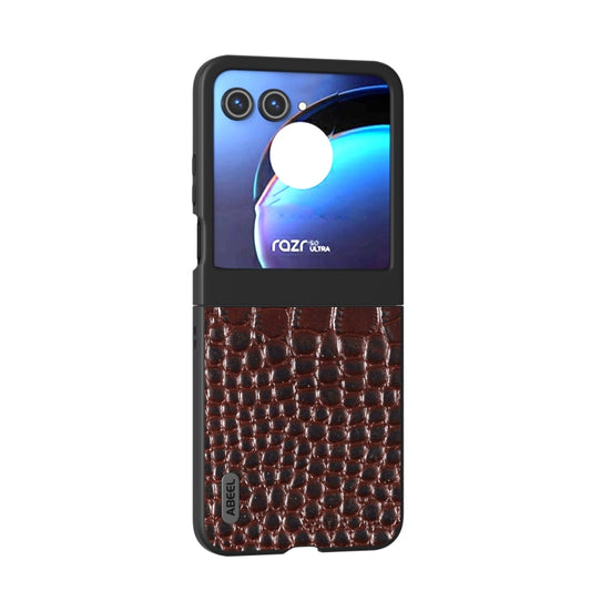 For Motorola Razr 50 ABEEL Genuine Leather Crocodile Pattern Black Edge Phone Case(Coffee) by buy2fix