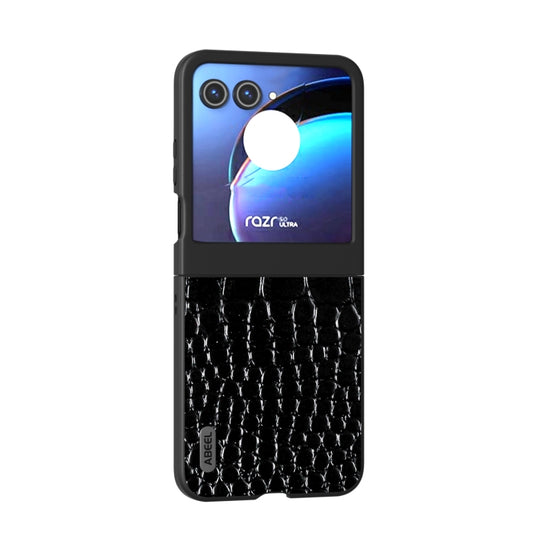 For Motorola Razr 50 ABEEL Genuine Leather Crocodile Pattern Black Edge Phone Case(Black) by buy2fix