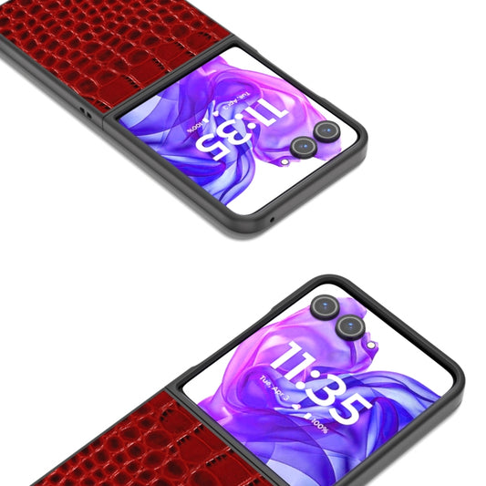 For Motorola Razr 50 Ultra ABEEL Genuine Leather Crocodile Pattern Black Edge Phone Case(Red) by buy2fix