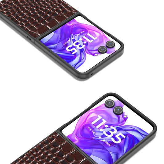 For Motorola Razr 50 Ultra ABEEL Genuine Leather Crocodile Pattern Black Edge Phone Case(Coffee) by buy2fix