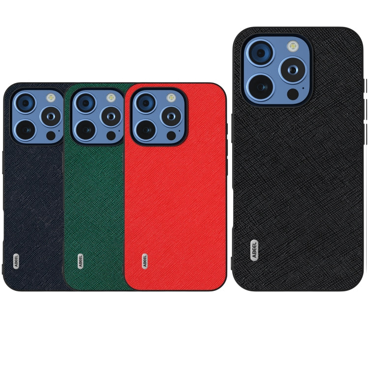 For iPhone 16 Pro ABEEL Cross Texture Genuine Leather Phone Case(Black) by buy2fix