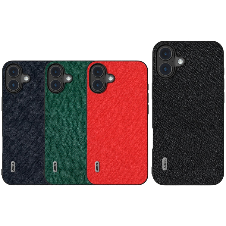 For iPhone 16 Plus ABEEL Cross Texture Genuine Leather Phone Case(Green) by buy2fix