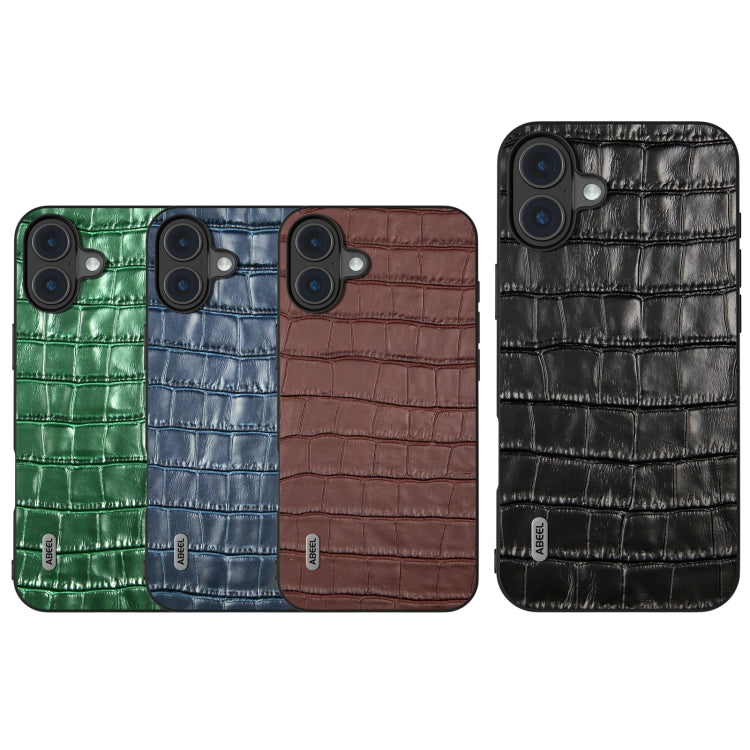 For iPhone 16 ABEEL Crocodile Texture Genuine Leather Phone Case(Green) by buy2fix