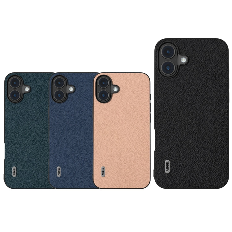 For iPhone 16 Plus ABEEL Genuine Leather + PC Litchi Texture Phone Case(Blue) by buy2fix