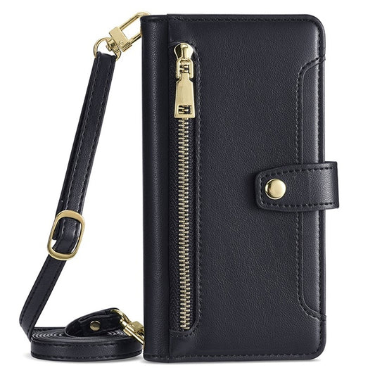 For Realme 12 5G Sheep Texture Cross-body Zipper Wallet Leather Phone Case(Black) by buy2fix