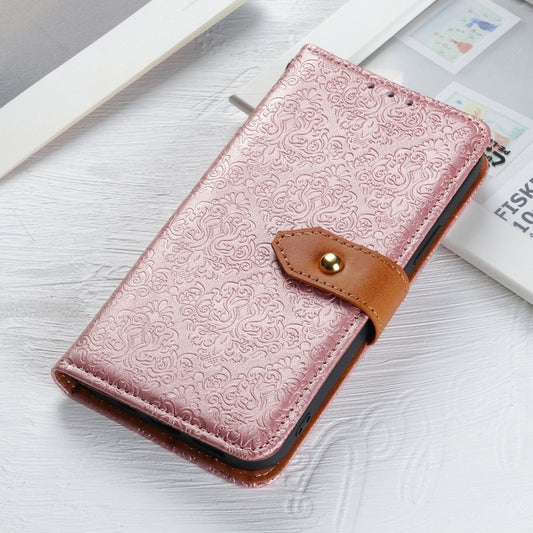 For iPhone 16 European Floral Embossed Leather Phone Case(Pink) by buy2fix