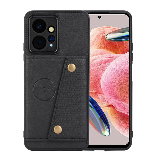 For Xiaomi Redmi Note 12 4G Global Double Buckle Card Slots Magnetic Phone Case(Black) by buy2fix