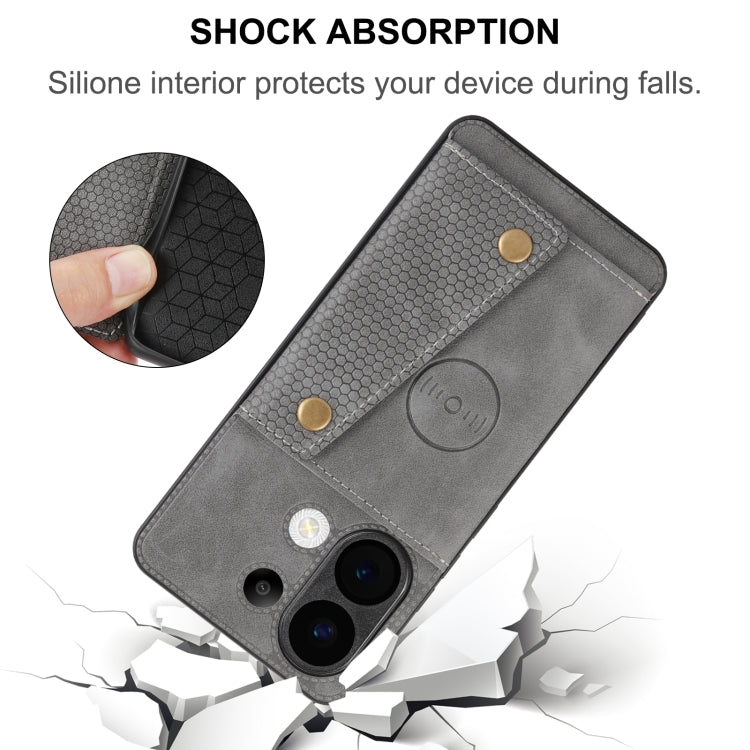 For Xiaomi Redmi Note 13 4G Global Double Buckle Card Slots Magnetic Phone Case(Brown) by buy2fix