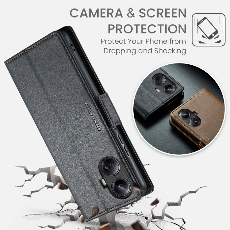 For Realme 10 Pro+ CaseMe 023 Butterfly Buckle Litchi Texture RFID Anti-theft Leather Phone Case(Black) by CaseMe