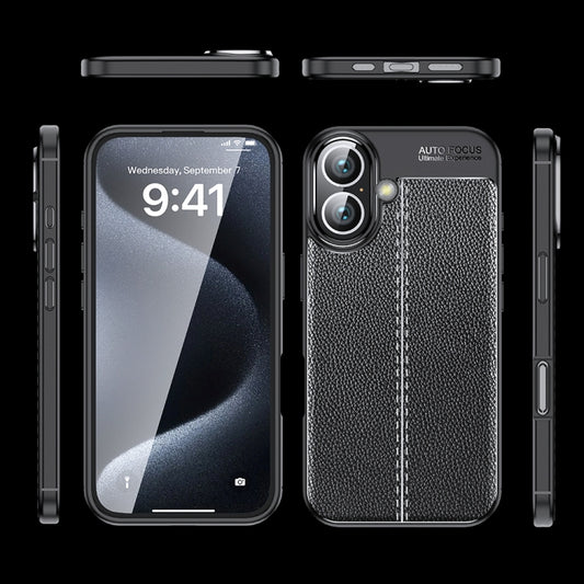 For iPhone 16 Litchi Texture Shockproof TPU Phone Case(Black) by buy2fix