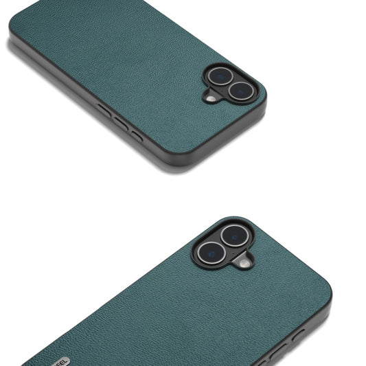 For iPhone 16 ABEEL Genuine Leather Luolai Series Phone Case(Dark Green) by buy2fix