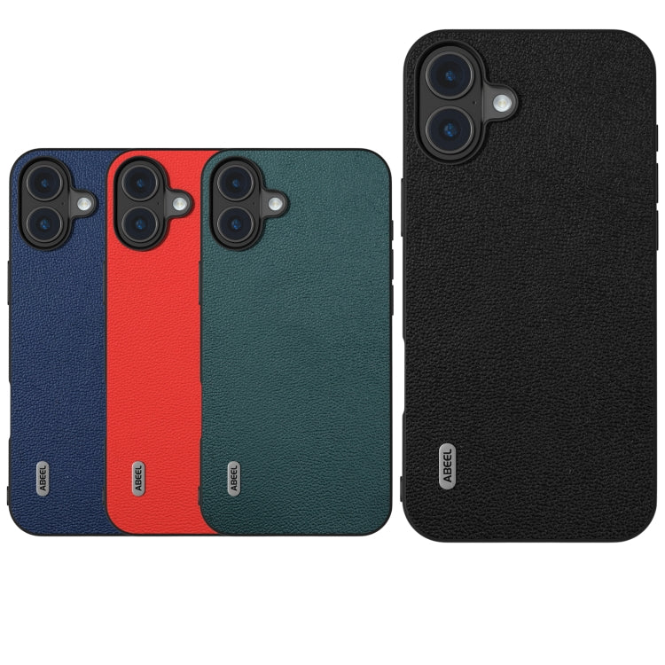For iPhone 16 Plus ABEEL Genuine Leather Luolai Series Phone Case(Dark Blue) by buy2fix
