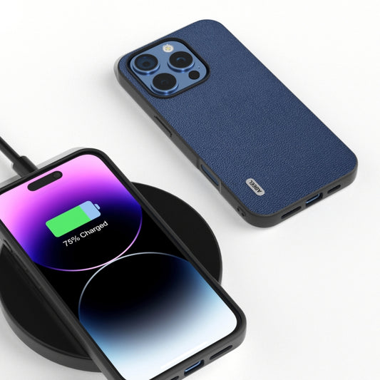 For iPhone 16 Pro Max ABEEL Genuine Leather Luolai Series Phone Case(Dark Blue) by buy2fix