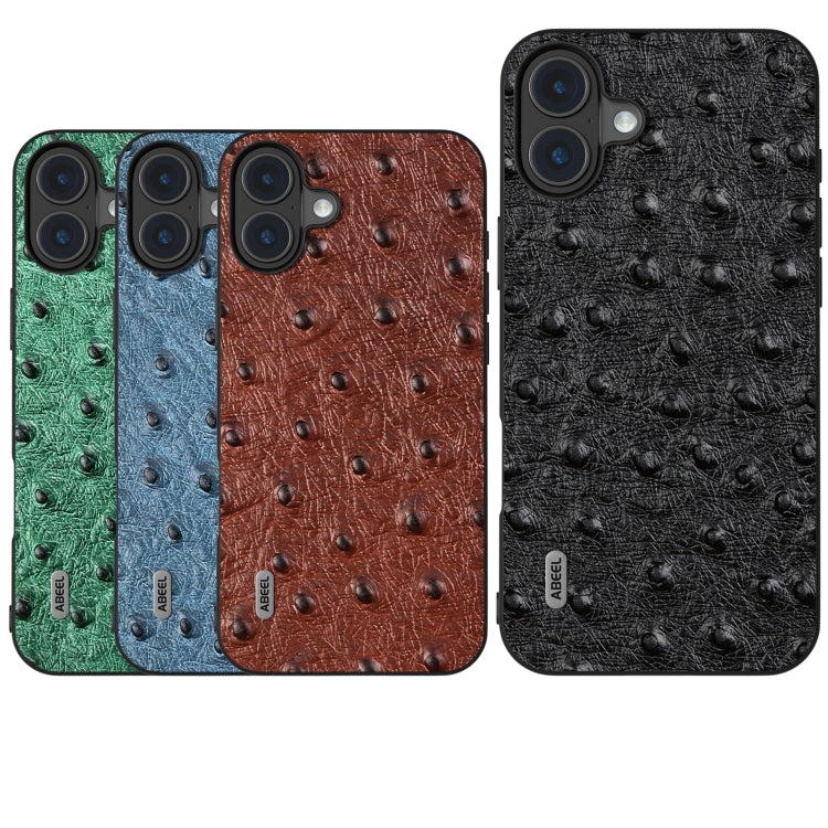 For iPhone 16 Plus ABEEL Genuine Leather Ostrich Texture Phone Case(Green) by buy2fix