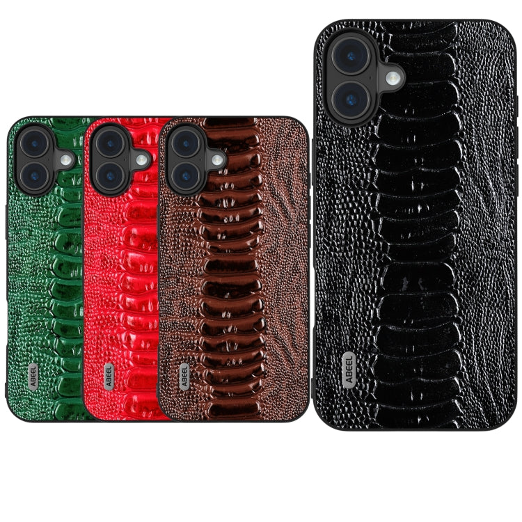 For iPhone 16 Plus ABEEL Genuine Leather Weilai Series Phone Case(Coffee) by buy2fix