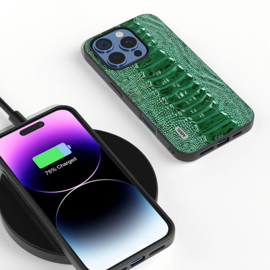 For iPhone 16 Pro ABEEL Genuine Leather Weilai Series Phone Case(Green) by buy2fix