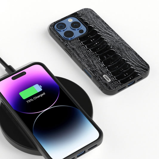 For iPhone 16 Pro ABEEL Genuine Leather Weilai Series Phone Case(Black) by buy2fix